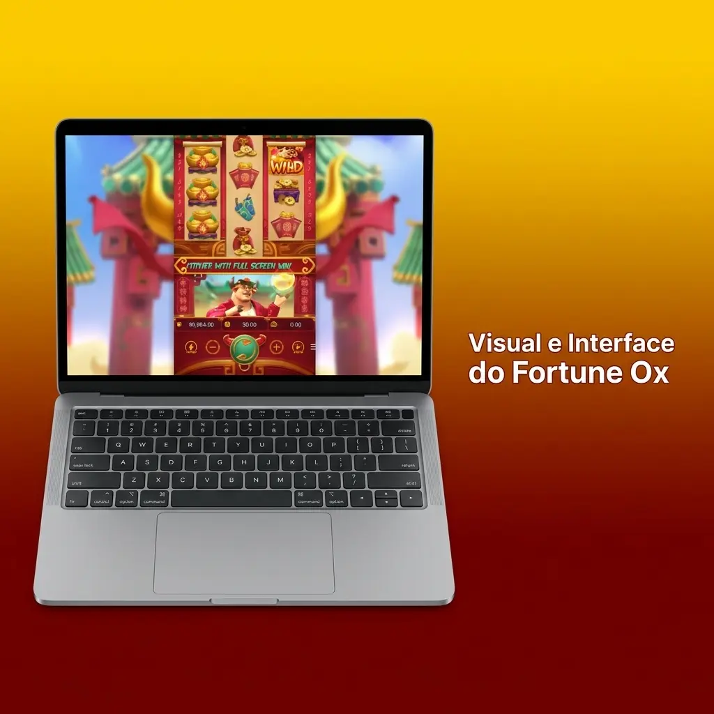 Interface do Fortune Ox com grade 3x3, símbolos animados, multiplicadores e controles de aposta em tema chinês
